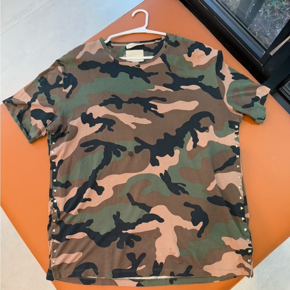 VALENTINO COTTON T-SHIRT GREEN X BLACK CAMOUFLAGE WITH STUDS ( unissex ) Size L - Picture 8 of 9